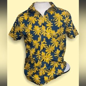 RVCA Men's Navy and Yellow Floral Button Down Shirt